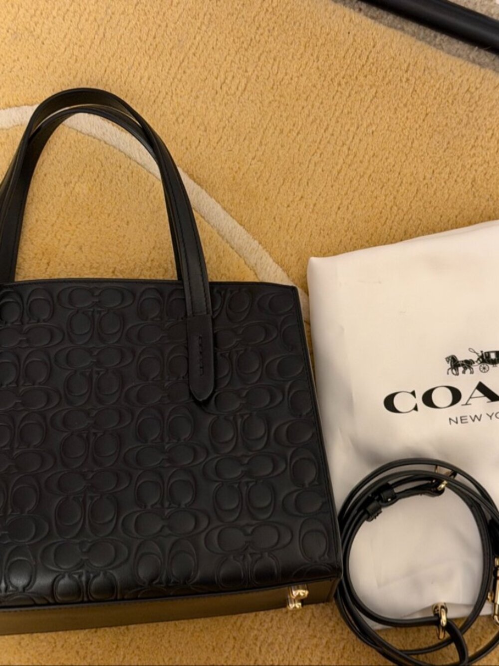 Coach Charlie Carryall 28 - Black Signature Embossed Leather Tote